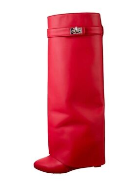 Givenchy Red Tall Leather Buckle-Accent Women's Boot